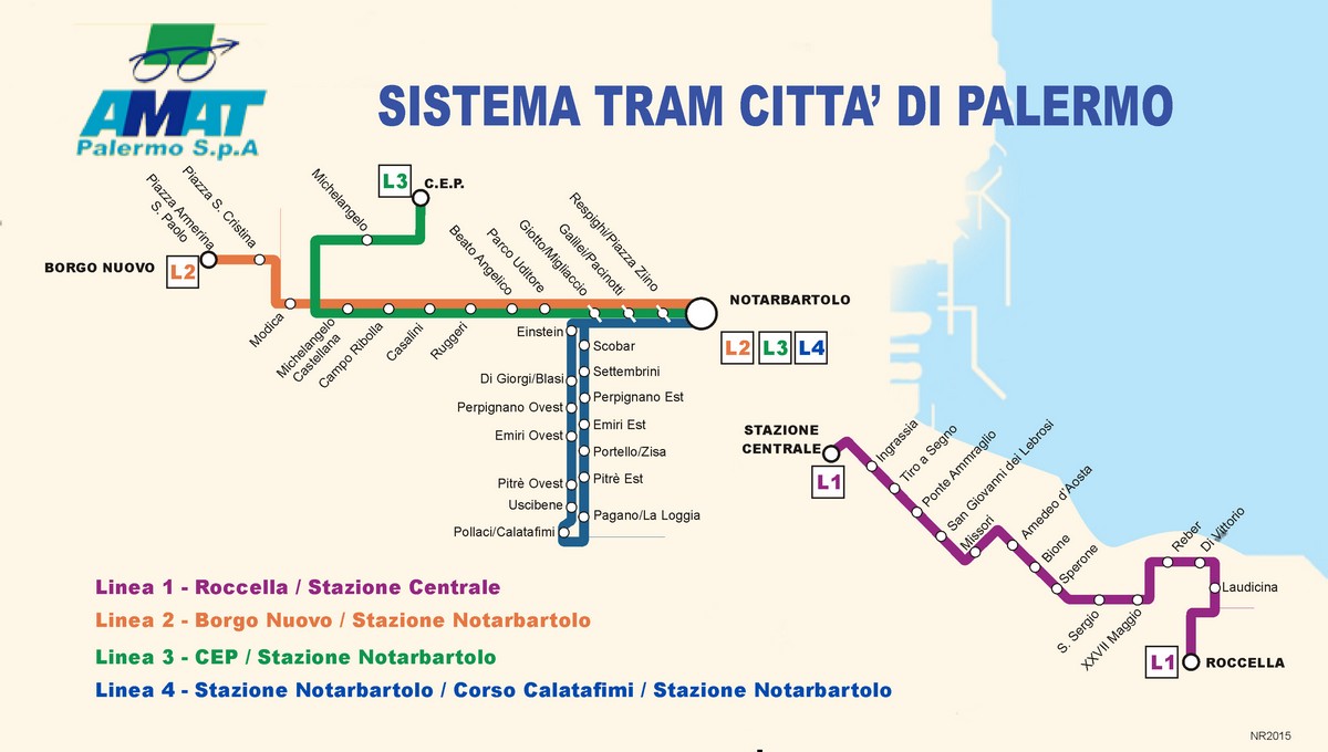 Mappa Linee Tram Palermo, cartina