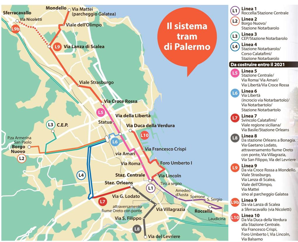 mappa 7 nuove linee tram