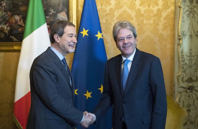 Il presidente della Regione siciliana, Nello Musumeci, ed il premier Paolo Gentiloni