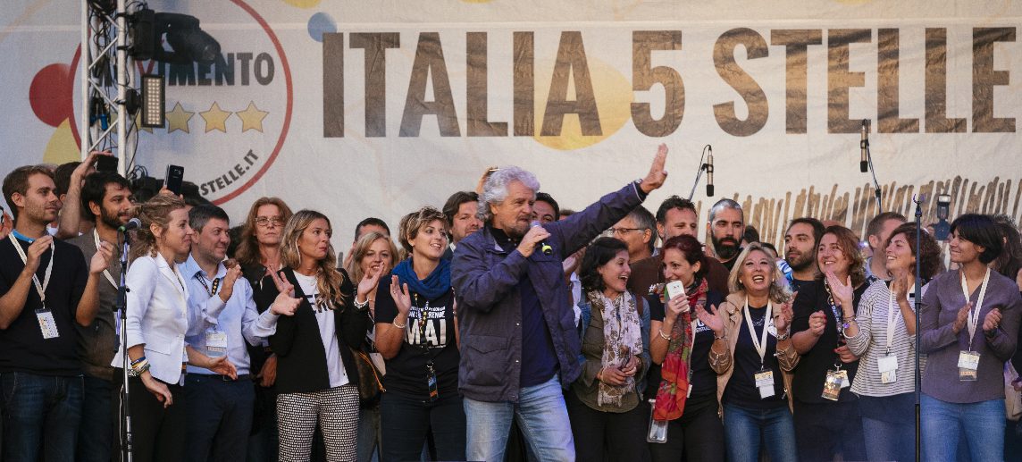 Palermo, Sicilia, “Italia 5 Stelle”. Beppe Grillo sul palco.