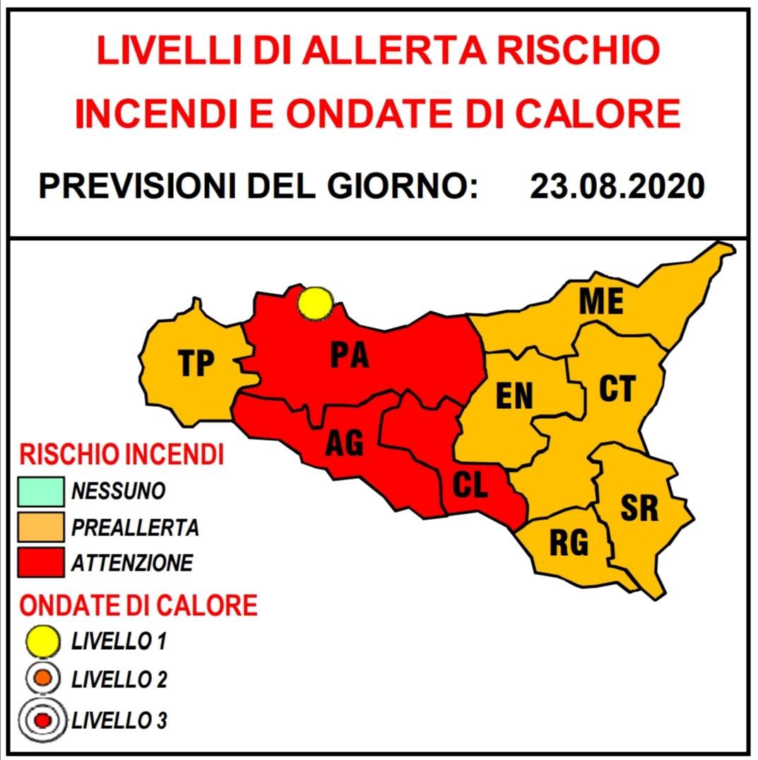 Allerta rossa per rischio incendi domani 23 agosto anche nella provincia di Palermo.