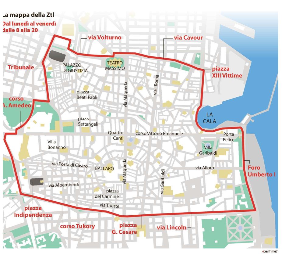 Mappa ZTL Palermo - ANSA CENTIMETRI