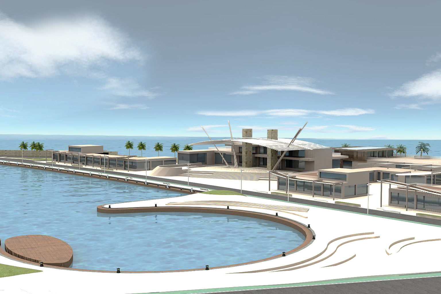 Rendering progetto MYR Porto di Marsala, darsena, waterfront,