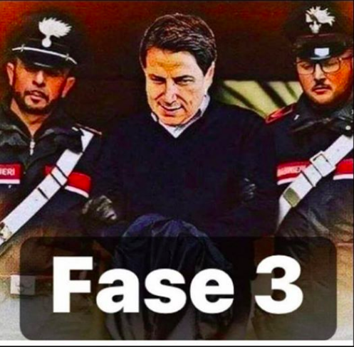 fotomontaggio Conte arrestato FASE 3, post Manlio Messina