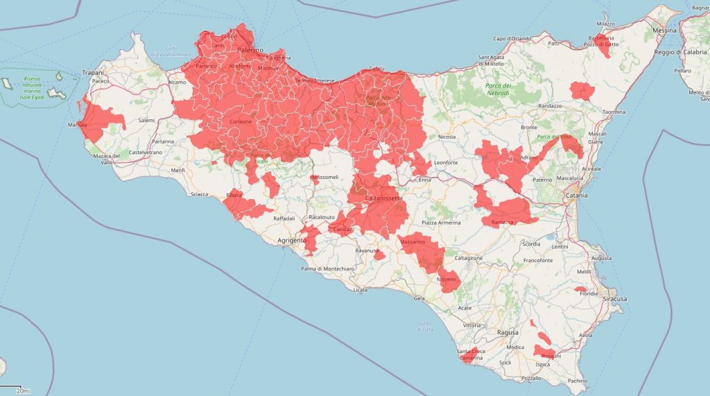 Sicilia, mappa zone rosse