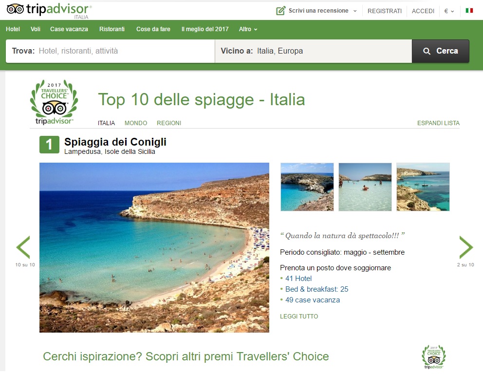 Tripadvisor Top 10 spiagge Italia - Isola dei Conigli Lampedusa
