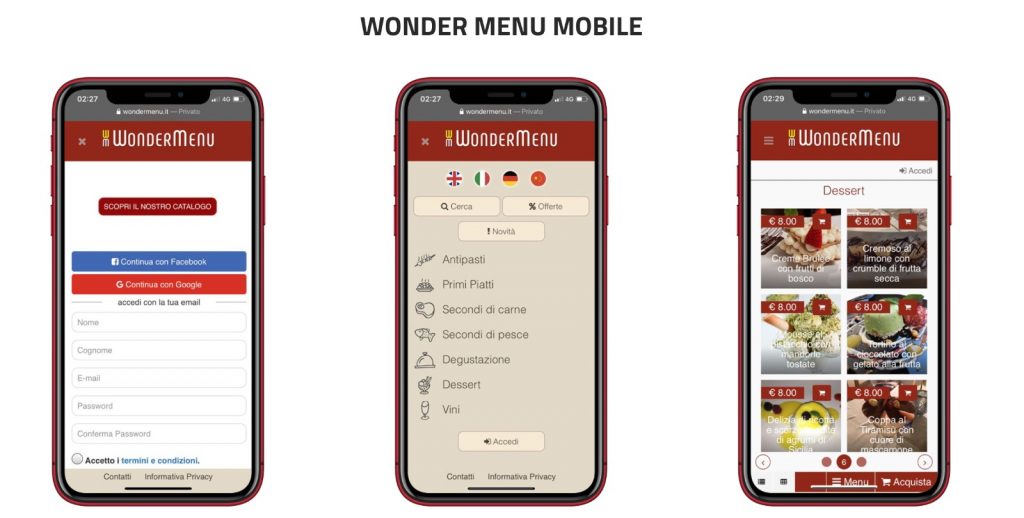 Wonder menù, app, ristorazione