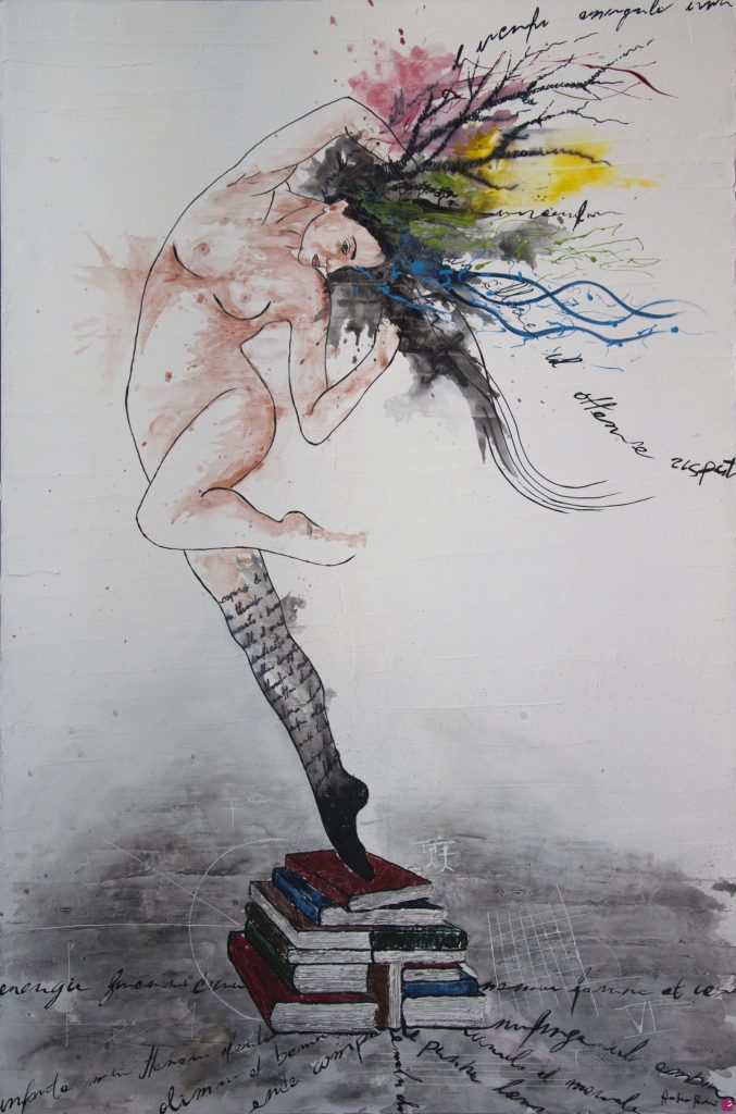 Ambra Pavesi (Palermo 1982), «Sé libero», 2018, cm. 80x120, acrilico e tecnica mista su tela