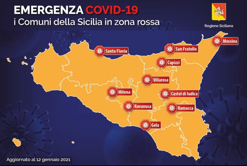 Comuni in zona rossa in Sicilia, al 12.01.2021
