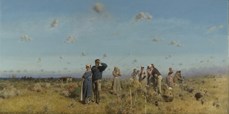 Francesco Lojacono , "L'arrivo inatteso" (1883) olio su tela
