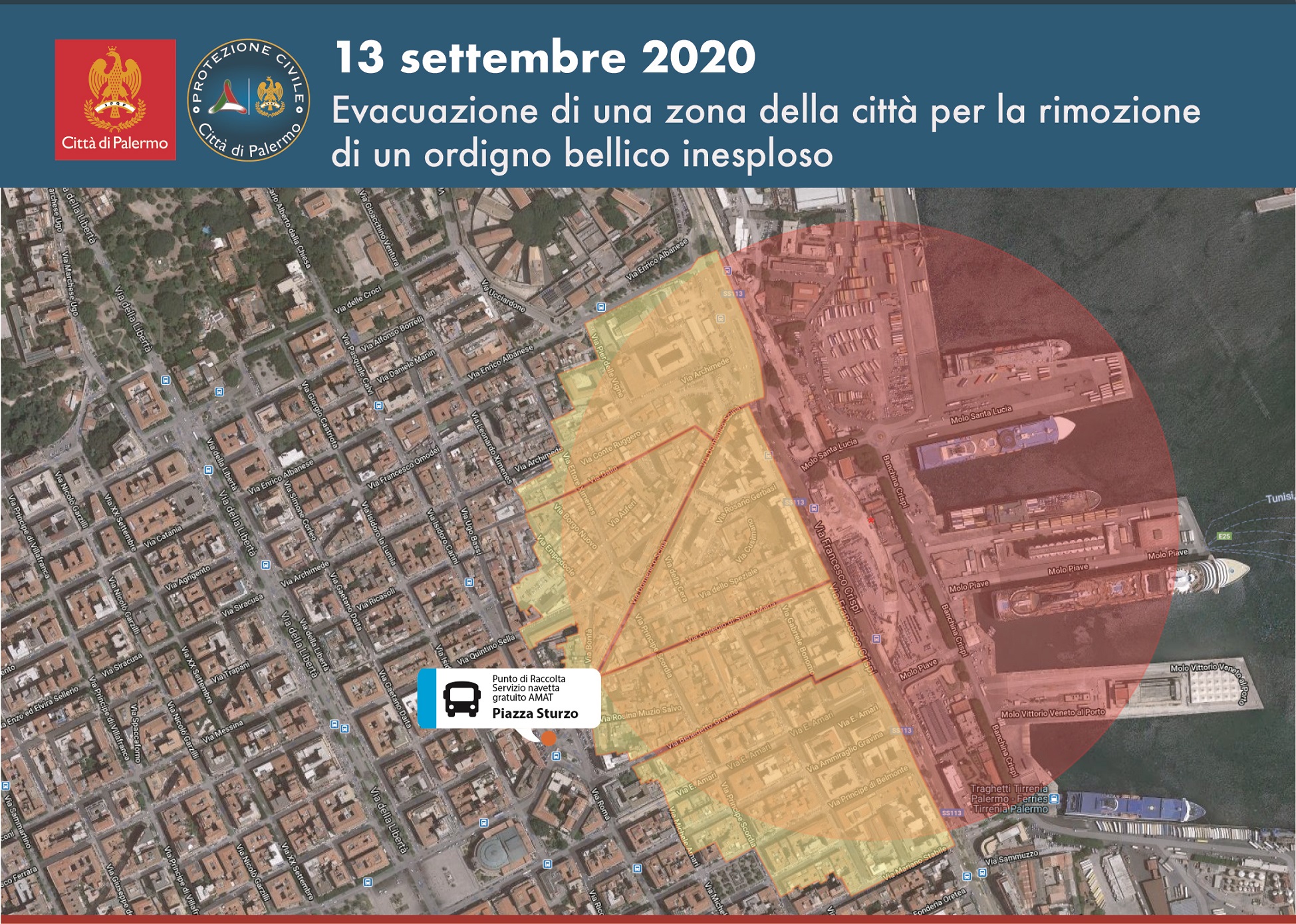 mappa evacuazione bomba al porto 13.09.2020