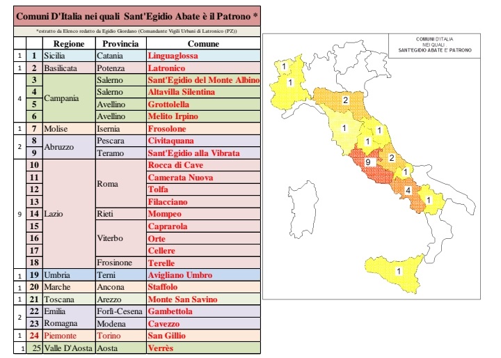 mappa comuni Sant'Egidio patrono