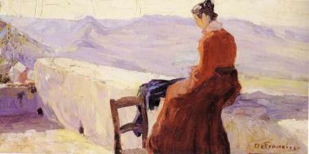 Pietro De Francisco (Palermo 1873-Mentone 1969), “Donna in terrazza”, olio su tela.