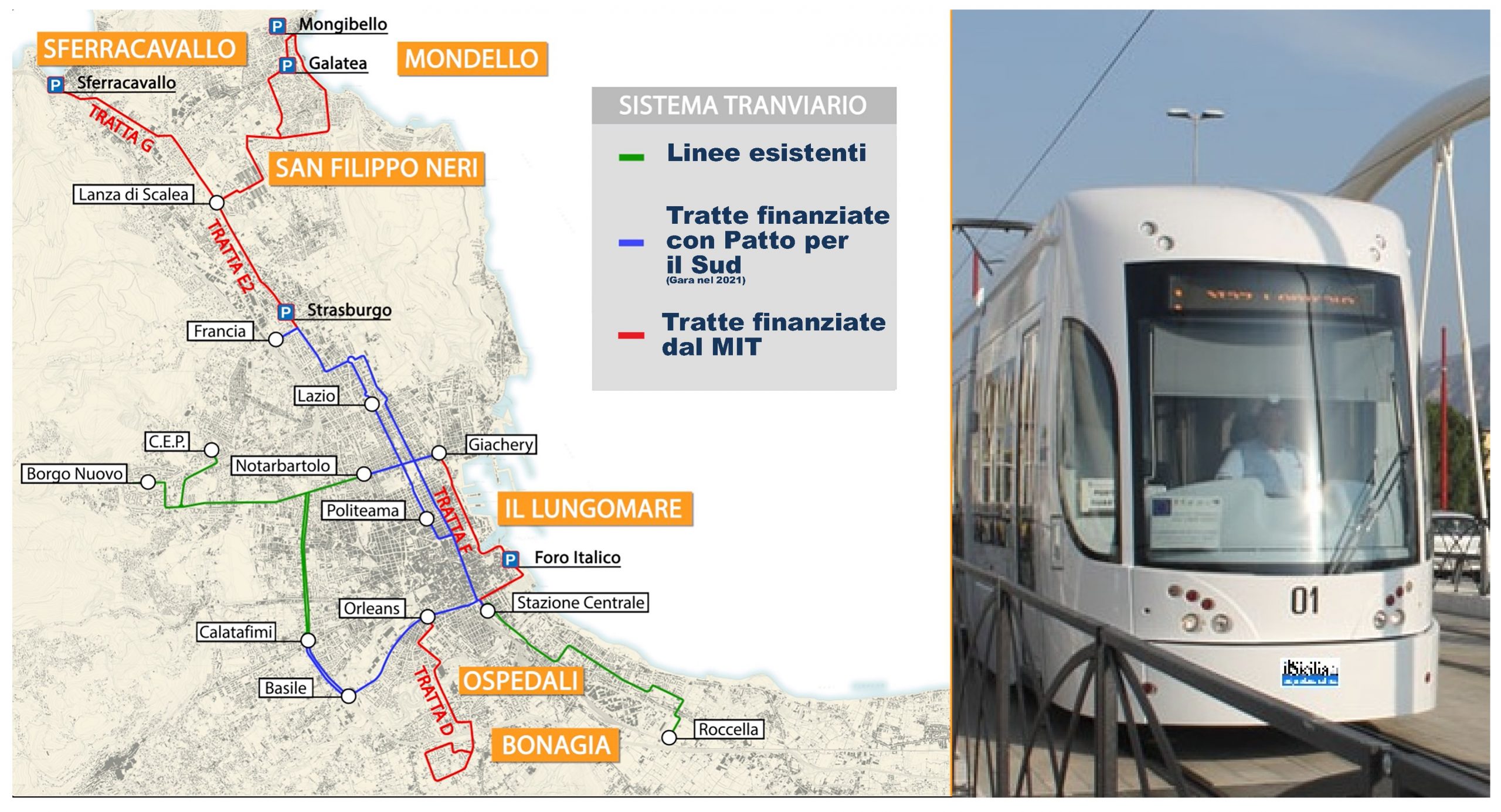 MAPPA nuove linee tram Palermo