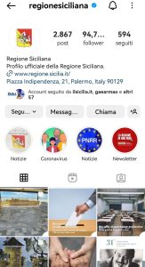 Profilo Instagram Regione Sicilia